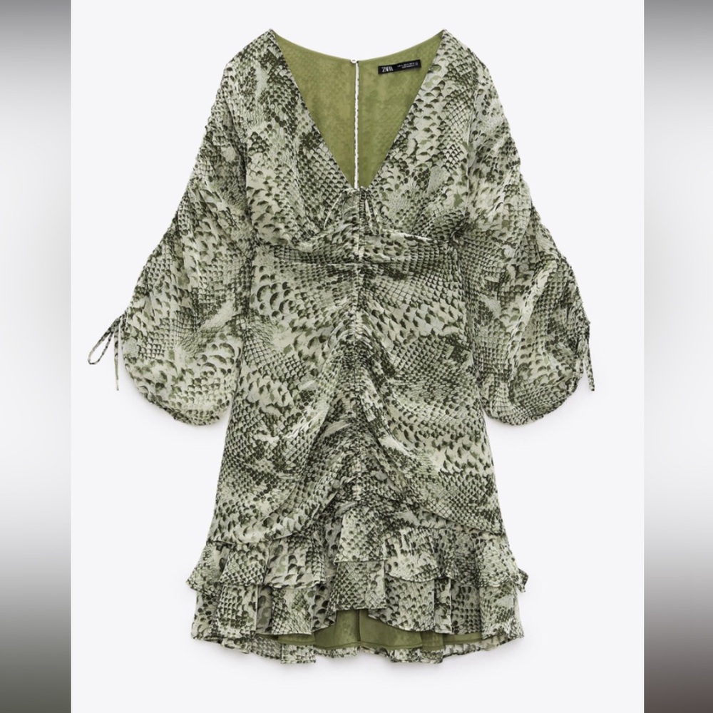 Zara Olive Ruffle Mini Dress